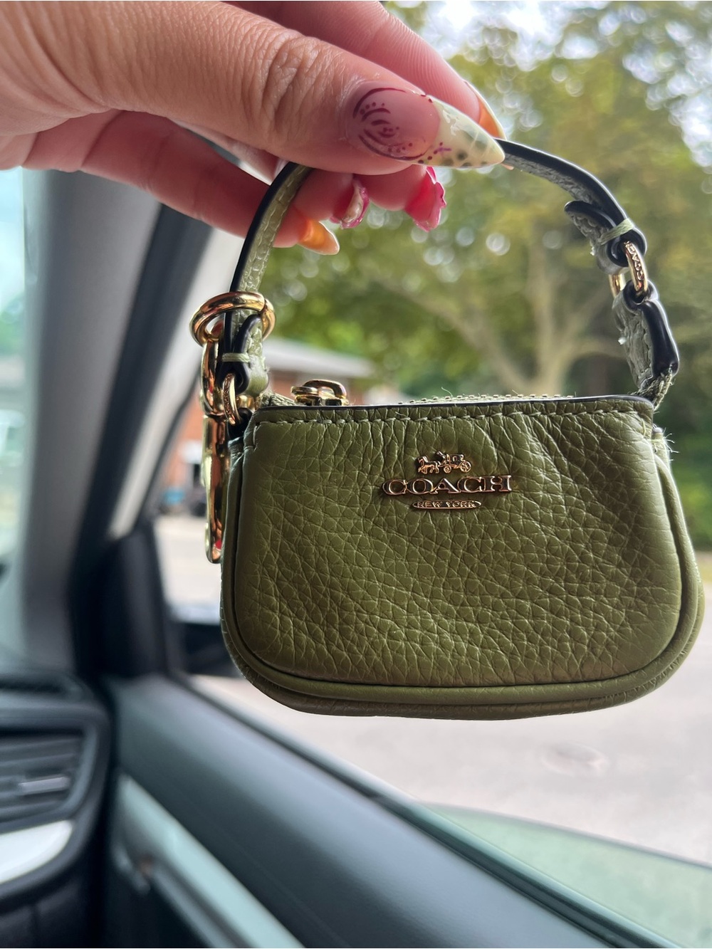 Coach Olive Green Pebbled Leather Mini Charm with Gold Hardware